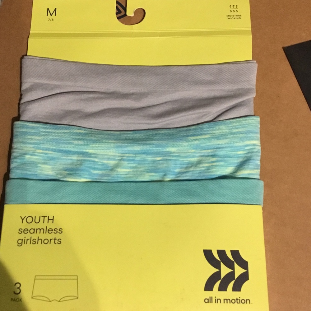 all in motion Youth Seamless Girlshorts - Gray, Aqua, Blue Mix - 3 Pack